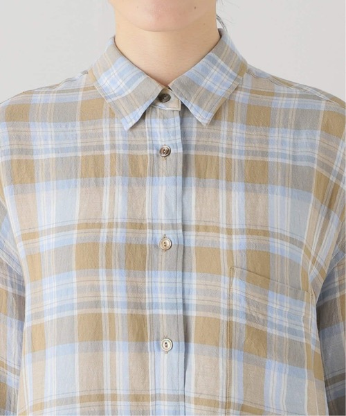 Deuxieme Classドゥーズィエムクラス　チェックシャツ　シワ加工　茶色 追加 Vi/Li Check Wash シャツ（シャツ/ブラウス）｜Deuxieme