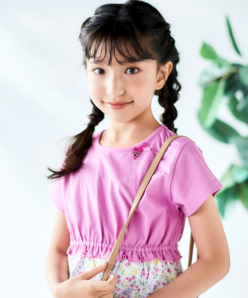 BeBe(ベベ)の「【お揃い】シャンドゥフルールプリントローン天竺切り替えワンピース(80~150cm)(ワンピース・キッズ・ピンク系その他/イエロー系その他・110cm/120cm/130cm/140cm/150cm/100cm)」の3枚目の写真