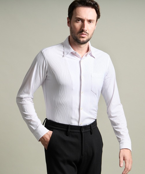 HIDEAWAYS NICOLE(ハイダウェイニコル)の「BIGバーク柄ジャカードシャツ(シャツ/ブラウス・メンズ・ピンク/ブラック/オフホワイト/ブルー・MEDIUM/LARGE/X-LARGE)」の2枚目の写真