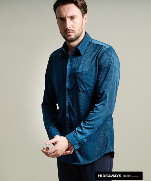 HIDEAWAYS NICOLE(ハイダウェイニコル)の「BIGバーク柄ジャカードシャツ(シャツ/ブラウス・メンズ・ピンク/ブラック/オフホワイト/ブルー・MEDIUM/LARGE/X-LARGE)」の3枚目の写真