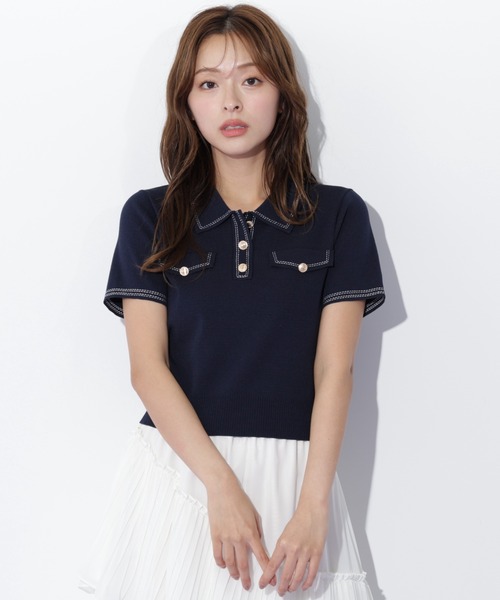 JILL by JILL STUART（ジルバイジルスチュアート）の「ステッチポロニット（ニット/セーター・レディース・ホワイト/ブラウン/ミント/ネイビー・FREE）」の16枚目の写真