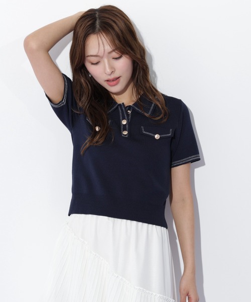 JILL by JILL STUART（ジルバイジルスチュアート）の「ステッチポロニット（ニット/セーター・レディース・ホワイト/ブラウン/ミント/ネイビー・FREE）」の18枚目の写真