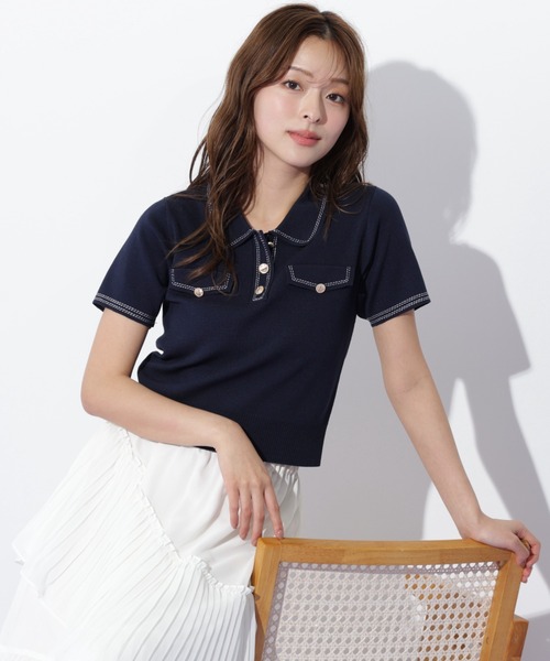 JILL by JILL STUART（ジルバイジルスチュアート）の「ステッチポロニット（ニット/セーター・レディース・ホワイト/ブラウン/ミント/ネイビー・FREE）」の14枚目の写真