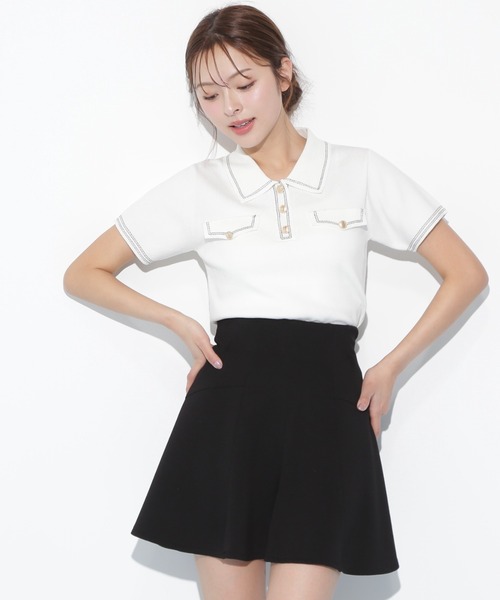 JILL by JILL STUART（ジルバイジルスチュアート）の「ステッチポロニット（ニット/セーター・レディース・ホワイト/ブラウン/ミント/ネイビー・FREE）」の7枚目の写真