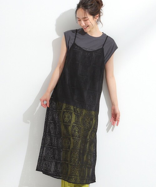 DRESKIP（ドレスキップ）の「【S-LL】レースキャミワンピース（ワンピース・レディース・ブラック/オフホワイト・01/02/03/04）」の2枚目の写真