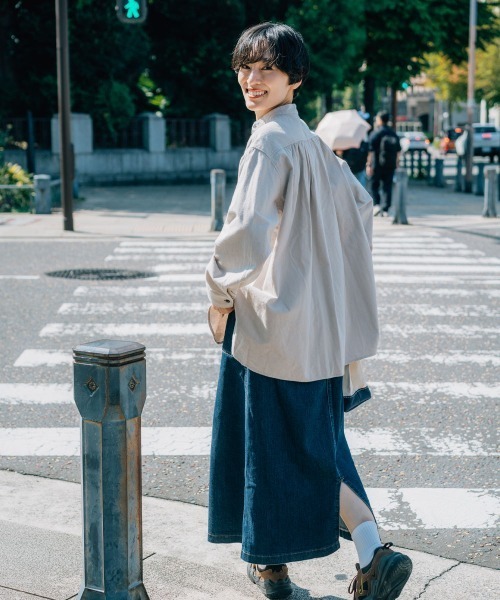 KRIFF MAYER Lady's Collection（クリフメイヤーレディースコレクション）の「【綿100％】ビエラノーカラーシャツ（シャツ/ブラウス・レディース・カラフル/チャコール/モカ/ナチュラル/オリーブ・MEDIUM/LARGE）」の6枚目の写真