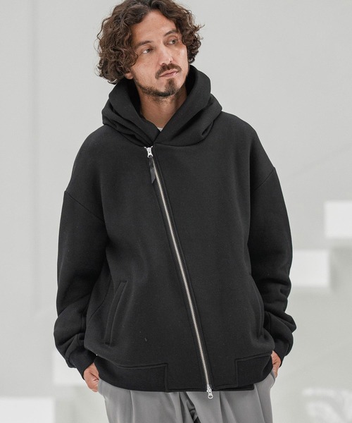 CAMBIO（カンビオ）の「mpa3854-Brushed Lining Sweat Diagonal Zipper Design Parka パーカー（パーカー・メンズ・チャコールグレー/ミックスグレー/ブラック・S/M/L）」の6枚目の写真