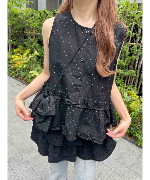 WC（ダブル シー）の「《2点セット》ミニショルダーセットドットタンクトップ（その他トップス・レディース・ホワイト/ブラック・FREE）」の2枚目の写真