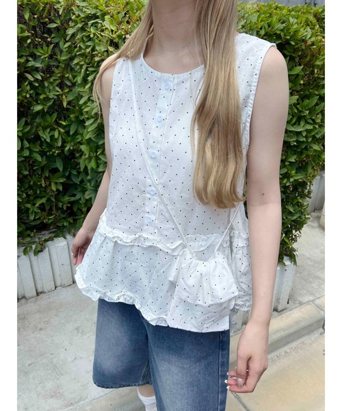 WC（ダブル シー）の「《2点セット》ミニショルダーセットドットタンクトップ（その他トップス・レディース・ホワイト/ブラック・FREE）」の4枚目の写真