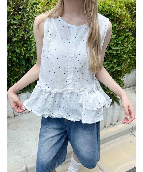 WC（ダブル シー）の「《2点セット》ミニショルダーセットドットタンクトップ（その他トップス・レディース・ホワイト/ブラック・FREE）」の5枚目の写真