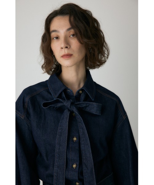 新品未使用タグ付き　クリーンコンフォルト ボウタイデニムシャツ　2WAY リボン ボウタイデニムシャツ 秋服 / 冬服 / 2WAY / リボン（シャツ