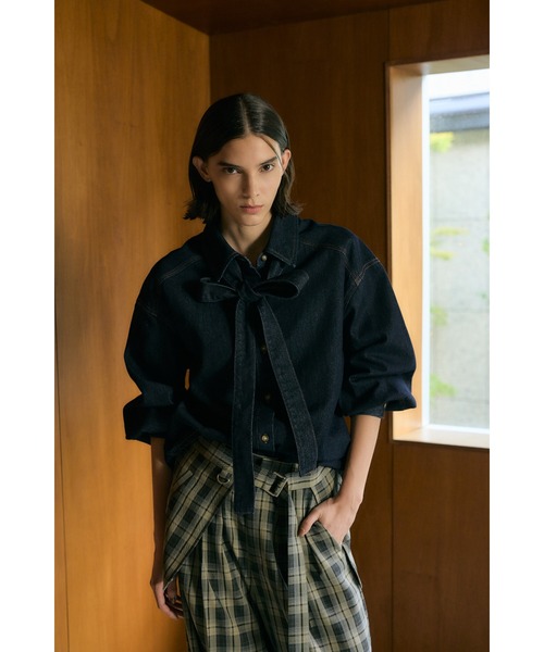 ボウタイデニムシャツ 秋服 / 2WAY / リボン（シャツ/ブラウス