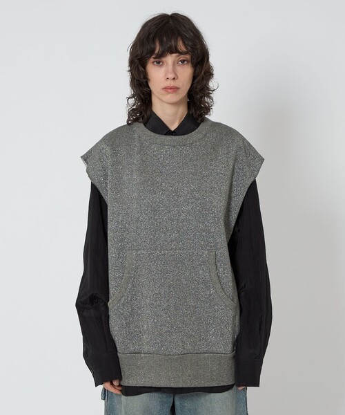 ASTRAET（アストラット）の「＜ASTRAET＞ラメ ウラケ ノースリーブスウェット UNISEX（スウェット・レディース・ダークグレー/ライトグレー・FREE）」の6枚目の写真