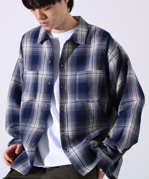 GLOSTER(グロスター)の「【残暑にも快適なさらっとシャツ】ワッフルチェック ロングスリーブシャツ オンブレチェック(シャツ/ブラウス・メンズ・アイボリー/カーキ/ネイビー/ブラック・M/L)」の6枚目の写真