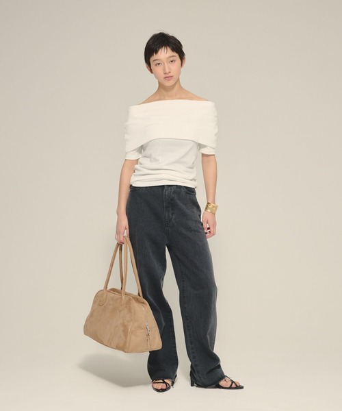 eL(エル)の「【eL】Wrap Off Shoulder Pullover/576988(Tシャツ/カットソー・レディース・グレー/オフホワイト/ブラック・FREE)」の4枚目の写真