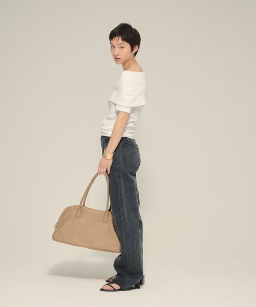 eL(エル)の「【eL】Wrap Off Shoulder Pullover/576988(Tシャツ/カットソー・レディース・グレー/オフホワイト/ブラック・FREE)」の5枚目の写真