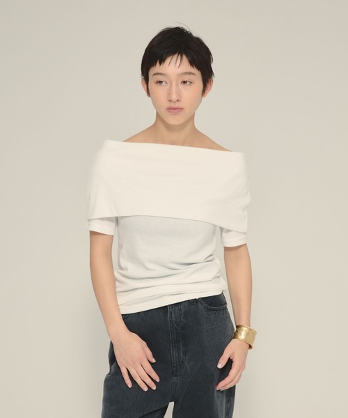 eL(エル)の「【eL】Wrap Off Shoulder Pullover/576988(Tシャツ/カットソー・レディース・グレー/オフホワイト/ブラック・FREE)」の7枚目の写真