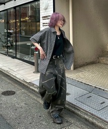 Chikashitsu + | 【Chikashitsu＋】cropped check half sleeve shirt / 【チカシツプラス】クロップドチェック半袖シャツ(シャツ/ブラウス)