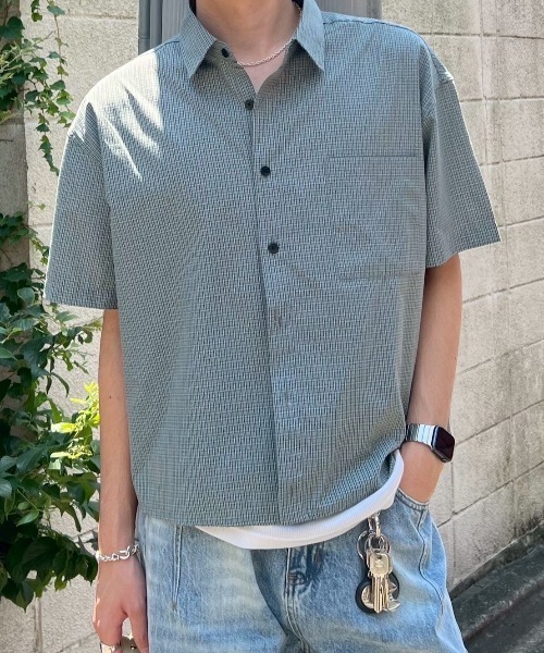 Chikashitsu +（チカシツプラス）の「【Chikashitsu +】cropped check half sleeve shirt / 【チカシツプラス】クロップドチェック半袖シャツ（シャツ/ブラウス・メンズ・ブラウン/ブラック/スカイブルー・ONE SIZE）」の5枚目の写真