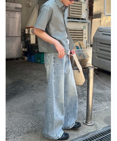 Chikashitsu +（チカシツプラス）の「【Chikashitsu +】cropped check half sleeve shirt / 【チカシツプラス】クロップドチェック半袖シャツ（シャツ/ブラウス・メンズ・ブラウン/ブラック/スカイブルー・ONE SIZE）」の9枚目の写真