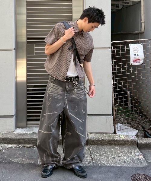 Chikashitsu +（チカシツプラス）の「【Chikashitsu +】cropped check half sleeve shirt / 【チカシツプラス】クロップドチェック半袖シャツ（シャツ/ブラウス・メンズ・ブラウン/ブラック/スカイブルー・ONE SIZE）」の16枚目の写真