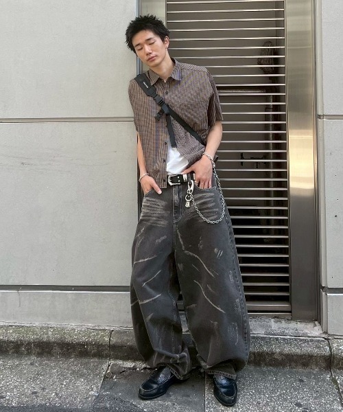 Chikashitsu +（チカシツプラス）の「【Chikashitsu +】cropped check half sleeve shirt / 【チカシツプラス】クロップドチェック半袖シャツ（シャツ/ブラウス・メンズ・ブラウン/ブラック/スカイブルー・ONE SIZE）」の13枚目の写真