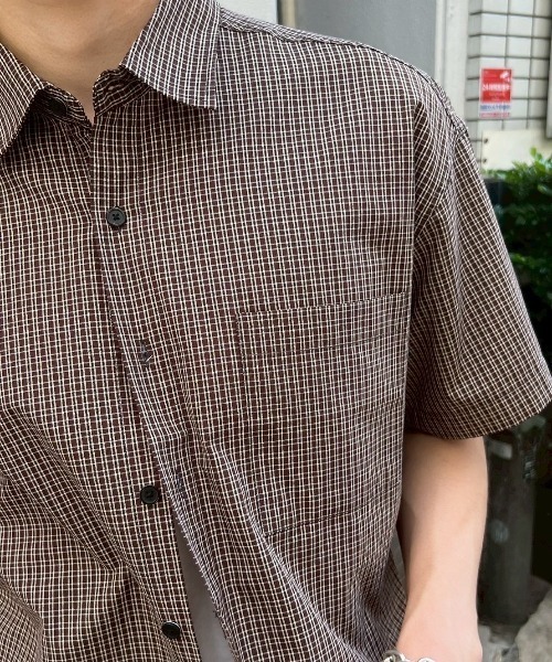 Chikashitsu +（チカシツプラス）の「【Chikashitsu +】cropped check half sleeve shirt / 【チカシツプラス】クロップドチェック半袖シャツ（シャツ/ブラウス・メンズ・ブラウン/ブラック/スカイブルー・ONE SIZE）」の22枚目の写真