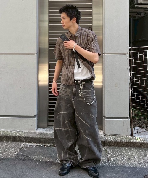 Chikashitsu +（チカシツプラス）の「【Chikashitsu +】cropped check half sleeve shirt / 【チカシツプラス】クロップドチェック半袖シャツ（シャツ/ブラウス・メンズ・ブラウン/ブラック/スカイブルー・ONE SIZE）」の15枚目の写真