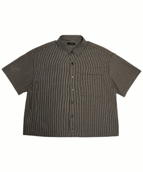 Chikashitsu +（チカシツプラス）の「【Chikashitsu +】cropped check half sleeve shirt / 【チカシツプラス】クロップドチェック半袖シャツ（シャツ/ブラウス・メンズ・ブラウン/ブラック/スカイブルー・ONE SIZE）」の12枚目の写真