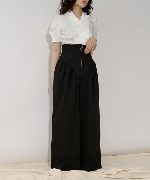 Ezick(エジック)の「2way corset リングジップワイドパンツ(スラックス・レディース・グレー/ブラック・SMALL/MEDIUM)」の4枚目の写真
