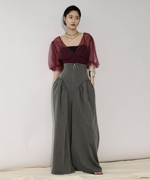 Ezick(エジック)の「2way corset リングジップワイドパンツ(スラックス・レディース・グレー/ブラック・SMALL/MEDIUM)」の7枚目の写真