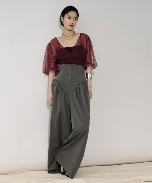 Ezick(エジック)の「2way corset リングジップワイドパンツ(スラックス・レディース・グレー/ブラック・SMALL/MEDIUM)」の8枚目の写真