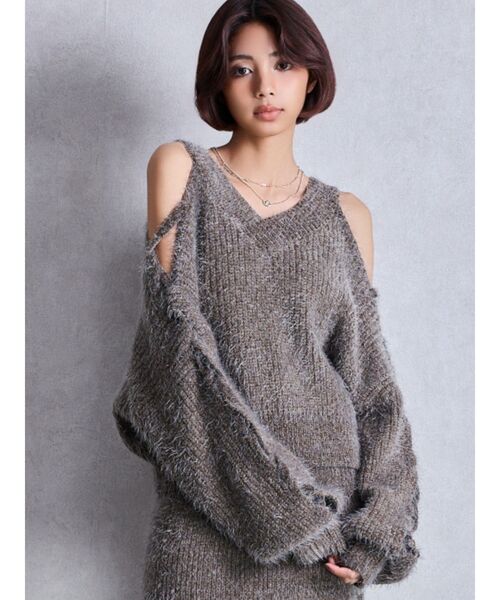 レースアップシャギーニットトップス（ニット/セーター）｜GYDA