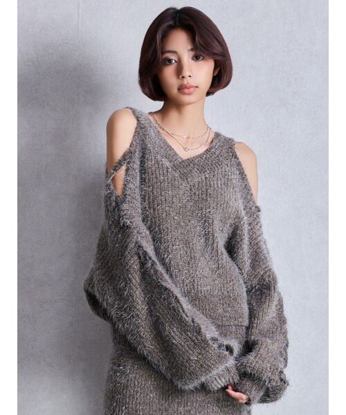 レースアップシャギーニットトップス(ニット/セーター)|GYDA レースアップシャギーニットトップス(ニット/セーター)|GYDA