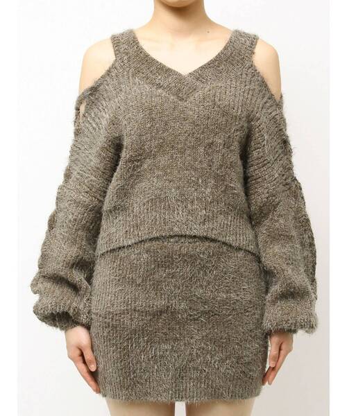 セール】レースアップシャギーニットトップス（ニット/セーター