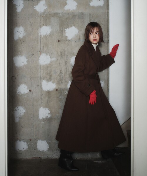 EMMEL REFINES(エメルリファインズ)の「<EMMEL REFINES>EM ベルテッド フレア ロングコート(チェスターコート・レディース・ダークブラウン/ダークグレー・M/S)」の7枚目の写真