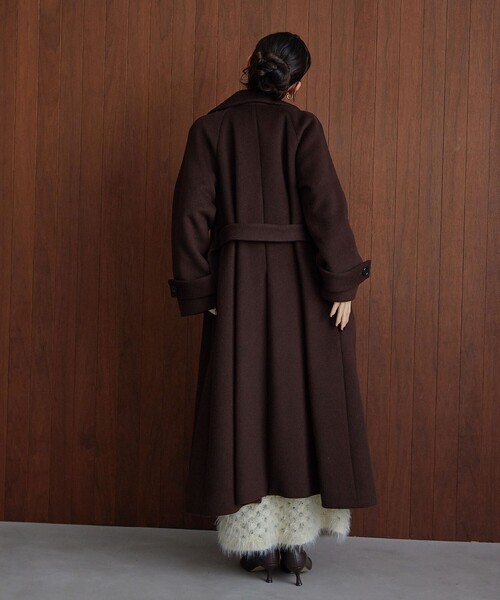 EMMEL REFINES(エメルリファインズ)の「<EMMEL REFINES>EM ベルテッド フレア ロングコート(チェスターコート・レディース・ダークブラウン/ダークグレー・M/S)」の12枚目の写真