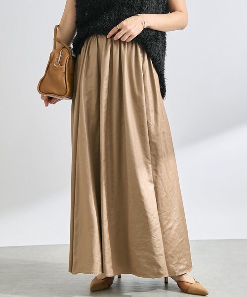 RIVE DROITE(リヴドロワ)の「【上品な光沢感】グロッシーギャザースカート(スカート・レディース・ブラック/ブラウン・38/36)」の2枚目の写真