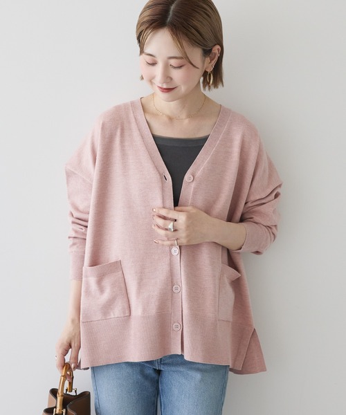 AMERICAN HOLIC(アメリカンホリック)の「バイパチVネックルーズカーディガン(カーディガン/ボレロ・レディース・ピンク/グリーン/ベージュ/ネイビー/杢グレー・M/L)」の5枚目の写真