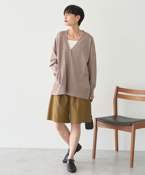 AMERICAN HOLIC(アメリカンホリック)の「バイパチVネックルーズカーディガン(カーディガン/ボレロ・レディース・ピンク/グリーン/ベージュ/ネイビー/杢グレー・M/L)」の6枚目の写真