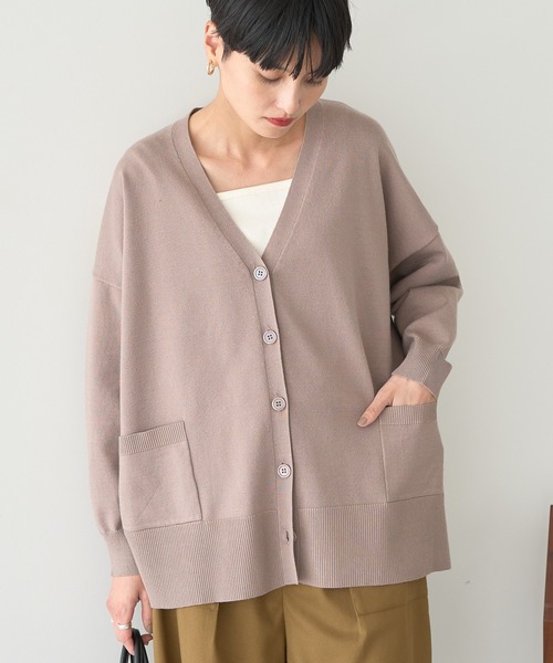 AMERICAN HOLIC(アメリカンホリック)の「バイパチVネックルーズカーディガン(カーディガン/ボレロ・レディース・ピンク/グリーン/ベージュ/ネイビー/杢グレー・M/L)」の8枚目の写真