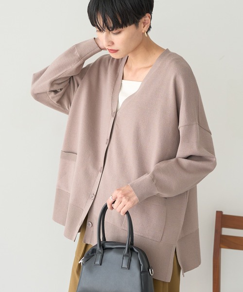 AMERICAN HOLIC(アメリカンホリック)の「バイパチVネックルーズカーディガン(カーディガン/ボレロ・レディース・ピンク/グリーン/ベージュ/ネイビー/杢グレー・M/L)」の9枚目の写真