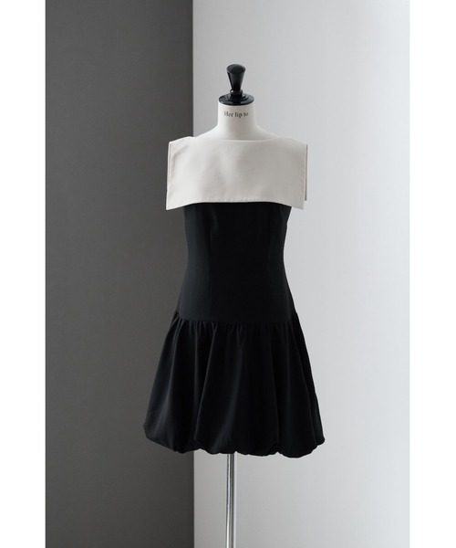 ワンピース herlipto Two-Tone Balloon Mini Dress M Two-Tone Balloon Mini Dress