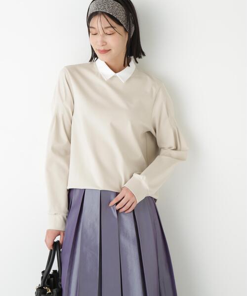 human woman（ヒューマンウーマン）の「◆ストレッチポンチシャツカラードッキングプルオーバー（Tシャツ/カットソー・レディース・ネイビー/ブラック系その他3/ベージュ系その他2・MEDIUM）」の2枚目の写真