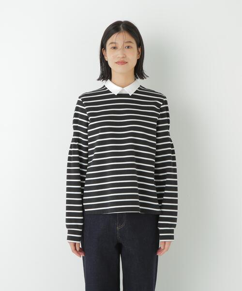 human woman（ヒューマンウーマン）の「◆ストレッチポンチシャツカラードッキングプルオーバー（Tシャツ/カットソー・レディース・ネイビー/ブラック系その他3/ベージュ系その他2・MEDIUM）」の11枚目の写真