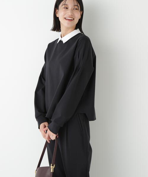 human woman（ヒューマンウーマン）の「◆ストレッチポンチシャツカラードッキングプルオーバー（Tシャツ/カットソー・レディース・ネイビー/ブラック系その他3/ベージュ系その他2・MEDIUM）」の21枚目の写真