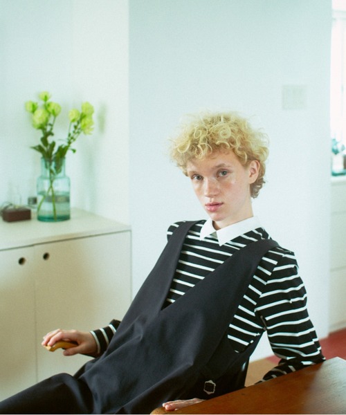 human woman（ヒューマンウーマン）の「◆ストレッチポンチシャツカラードッキングプルオーバー（Tシャツ/カットソー・レディース・ネイビー/ブラック系その他3/ベージュ系その他2・MEDIUM）」の4枚目の写真