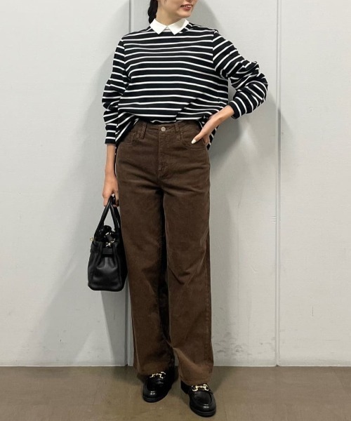 human woman（ヒューマンウーマン）の「◆ストレッチポンチシャツカラードッキングプルオーバー（Tシャツ/カットソー・レディース・ネイビー/ブラック系その他3/ベージュ系その他2・MEDIUM）」の6枚目の写真