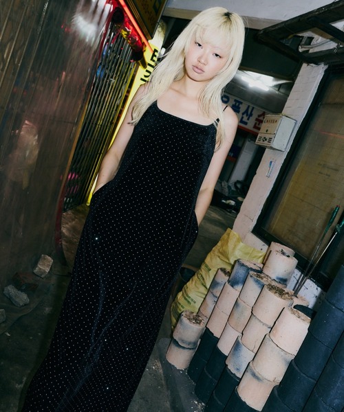 curved square velour dress アンドレスドANDRÉSD curved square velour dress 【 ブラックシルバーのみ 10月中旬