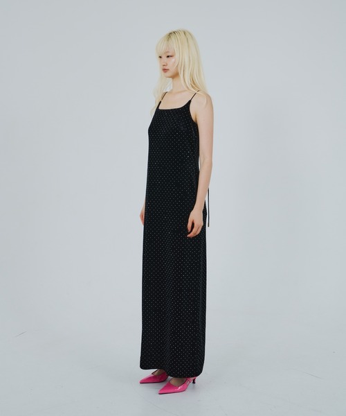 カーヴドスクエアベロアドレス / curved square velour dress